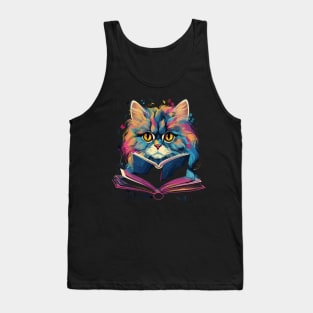 Persian Cat Reads Book Tank Top